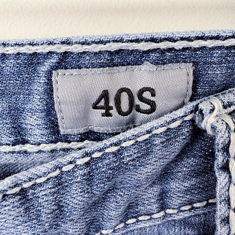 BKE Buckle‎ Tyler Straight Distressed Denim Jeans Mens 40S Blue Thick Stitch Y2K - Picture 3 of 14